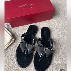 Salvatore Ferragamo Black Bali Bow Rubber Jelly Pool Slide / Sandal, With Box, 8